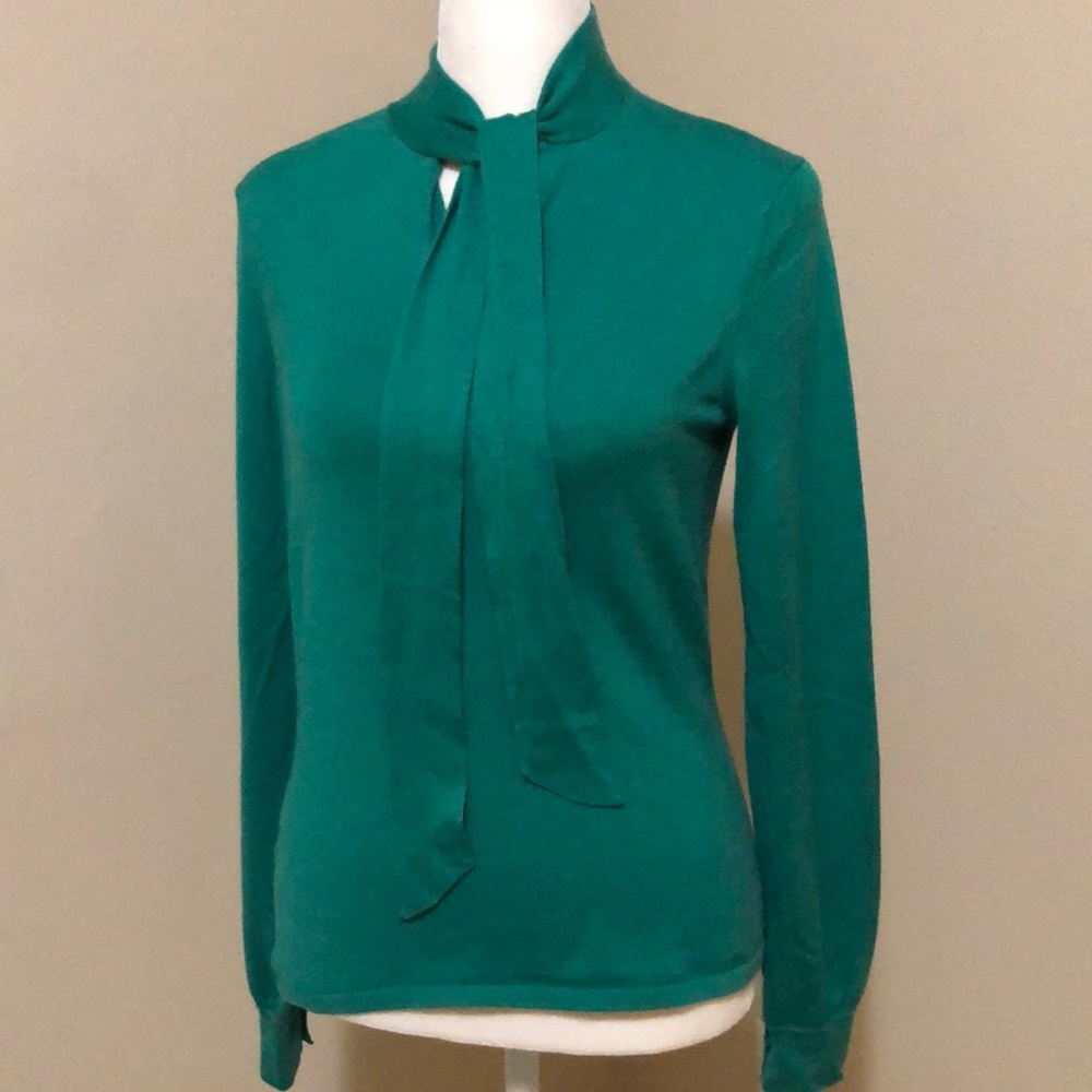 Ann taylor green silk cashmere bow tie sweater sz XS